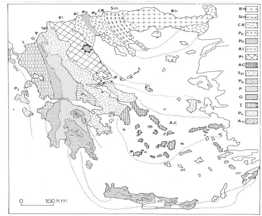 Για την Β Πελοπόννησο (Καµπέρης 1987) τα όρια µεταξύ Ιόνιας ζώνης και ζώνης Γαβρόβου-Τριπόλεως, περνούν από τις υτικές παρυφές της κωµόπολης Κάτω Αχαιά και του όρους Σκόλις και από τις υτικές παρυφές