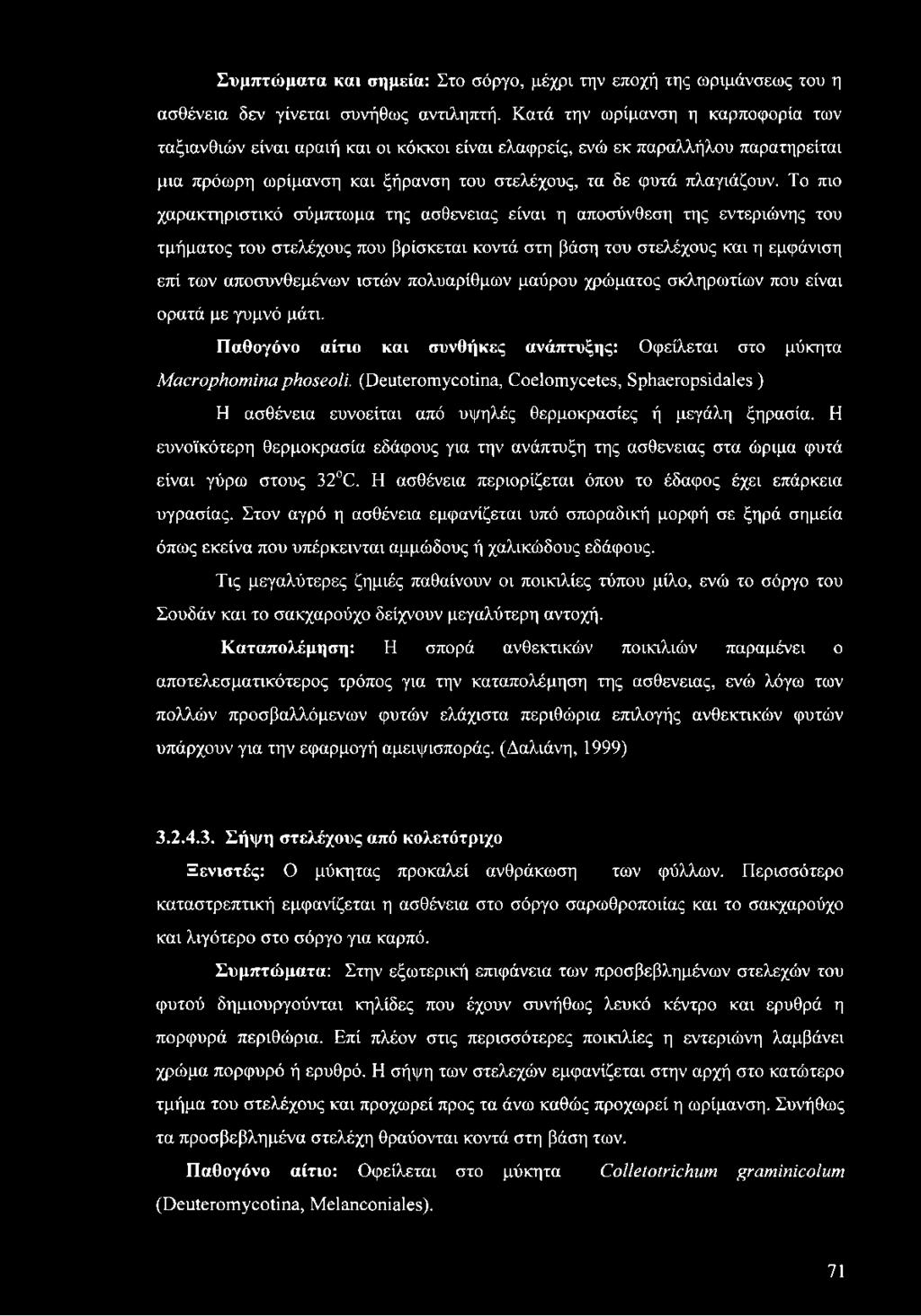 Το πιο χαρακτηριστικό σύμπτωμα της ασθένειας είναι η αποσύνθεση της εντεριώνης του τμήματος του στελέχους που βρίσκεται κοντά στη βάση του στελέχους και η εμφάνιση επί των αποσυνθεμένων ιστών