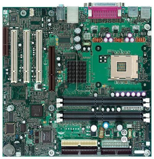 Intel D850MD Motherboard: Source: Intel Desktop Board D850MD/D850MV Technical Product Specification Video mouse, keyboard, parallel, serial, and USB connectors PCI Connectors (slots) AGP slot Memory