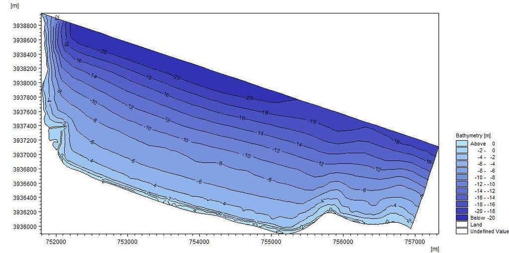 10.2.2 Σύνθεση Μοντέλου Βαθυμετρία Το αρχείο της βαθυμετρίας είναι το ίδιο και για τα τέσσερα διαφορετικά σενάρια που έτρεξαν.