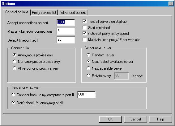 ίνεται η δυνατότητα αναζήτησης και σύνδεσης τόσο σε απλούς Proxy Servers όσο και σε Proxy servers που αποκρύπτουν το IP του χρήστη από τους Web Servers που επισκέπτεται (anonymous Proxy Servers).