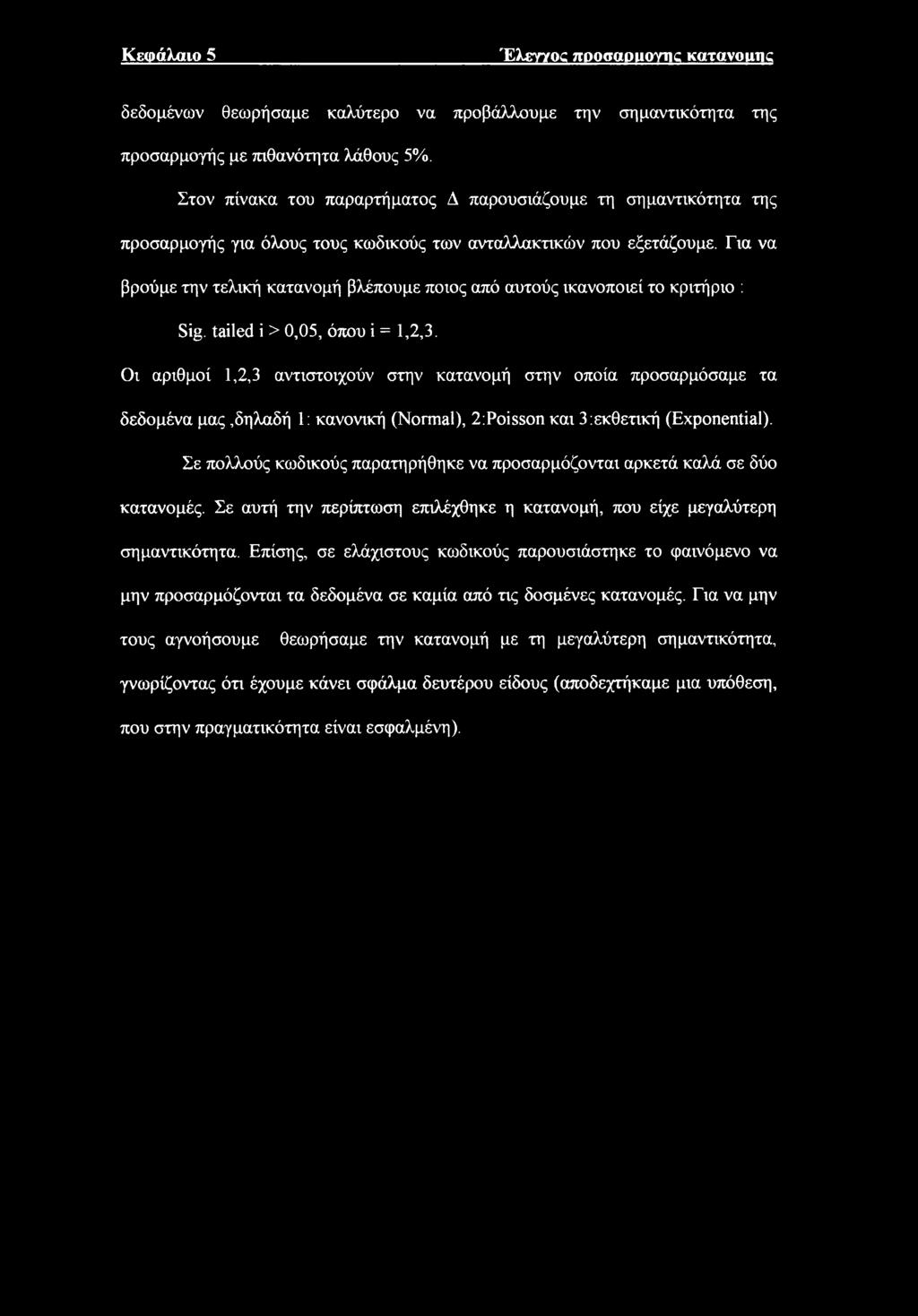 Για να βρύμε την τελική κατανμή βλέπυμε πις από αυτύς ικανπιεί τ κριτήρι : Sig. tailed i >,5, όπυ i = 1,2,3.