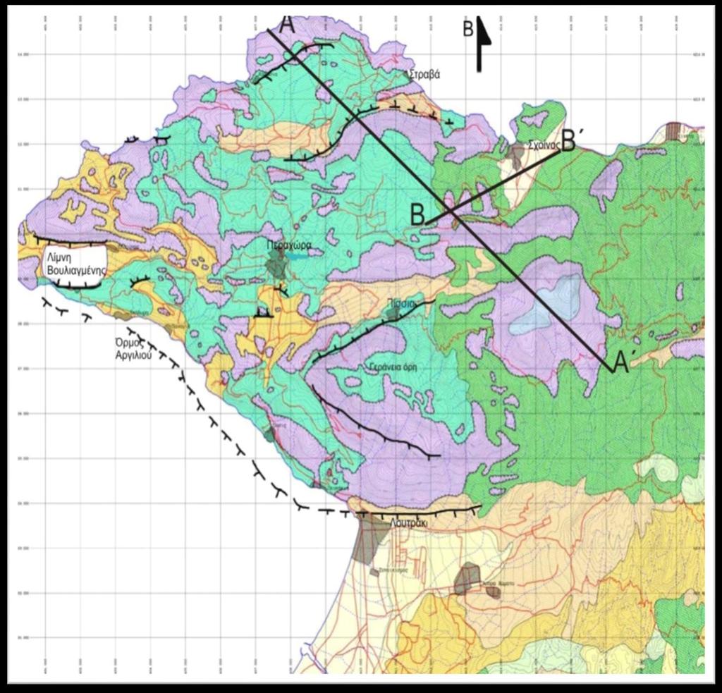 4.1 Τεκτονικός χάρτης της Περαχώρας (Εικόνα 7). Εικόνα 7: Τεκτονικός χάρτης κλίμακας (1 : 25.