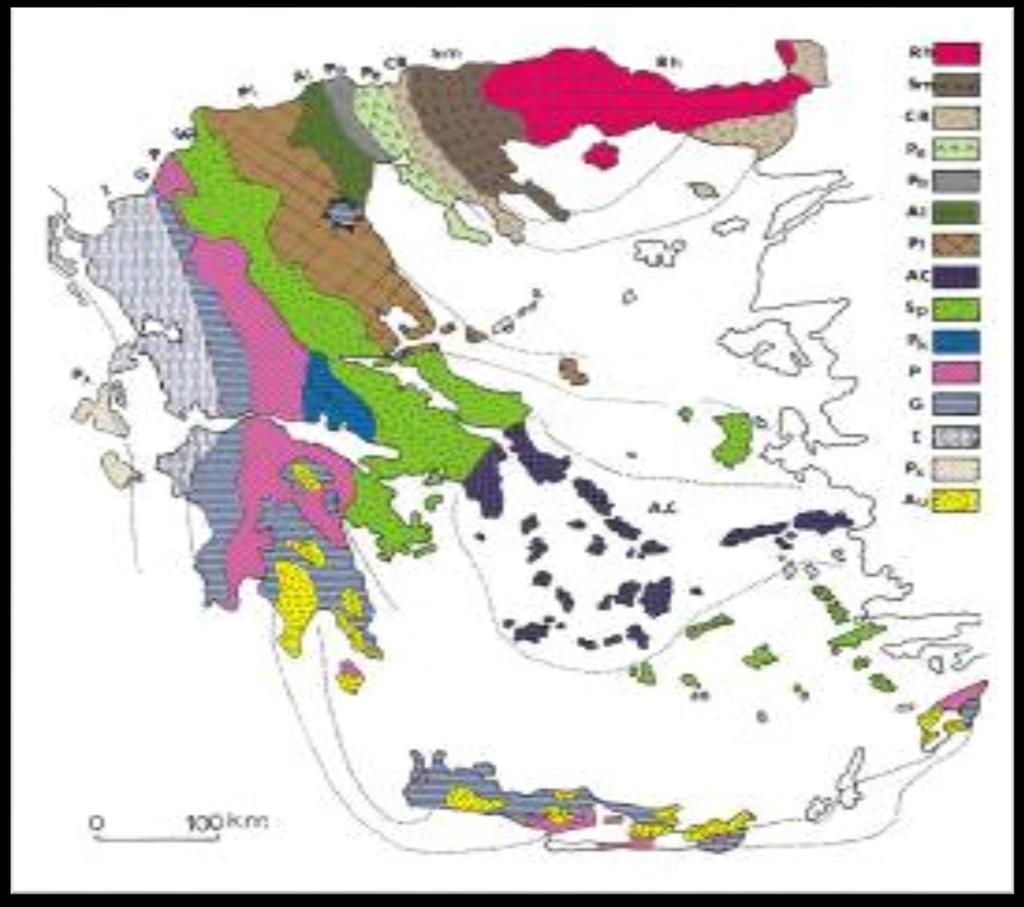 Εικόνα 1. Γεωτεκτονικό σχήμα το οποίο απεικονίζει τις ισοτοπικές ζώνες της Ελλάδας.