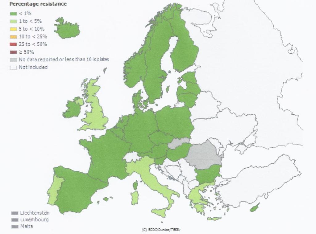 Πηγή: ECDC, 2010. Εικόνα 3.2. Επιπολασμός νοσοκομειακών στελεχών E.