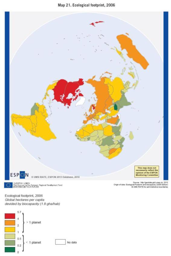 ΙΙ. Οικολογικό Αποτύπωμα (5/6) Το οικολογικό αποτύπωμα της Ευρώπης Η Ευρώπη έχει δείκτη 2,2 gha κατά άτομο περίπου.