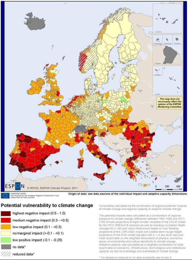 ΙΙΙ. Οι επιδράσεις της κλιματικής αλλαγής (4/10) Δυνητική τρωτότητα στην κλιματική αλλαγή Διαβάθμιση: υψηλή αρνητική επίδραση (καφέ) μεσαία αρνητική επίδραση (κόκκινο) χαμηλή αρνητική επίδραση