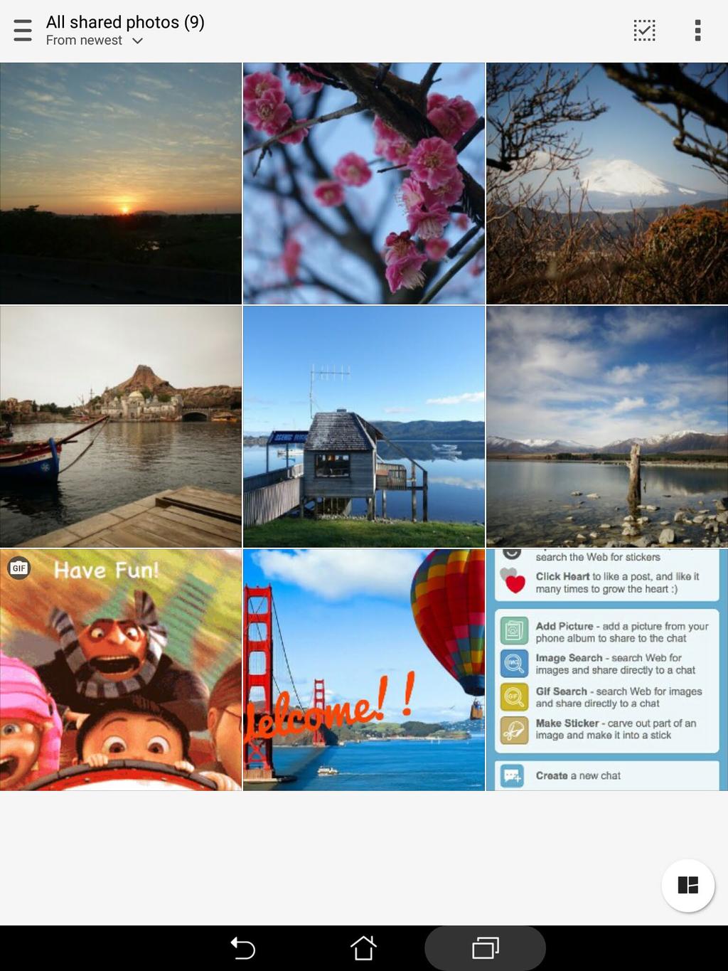 Προβολή όλων των κοινόχρηστων φωτογραφιών Πατήστε στο All shared photos (Όλες οι κοινόχρηστες φωτογραφίες) για να προβληθούν όλες οι φωτογραφίες που μοιραστήκατε εσείς και οι επαφές του Omlet Chat