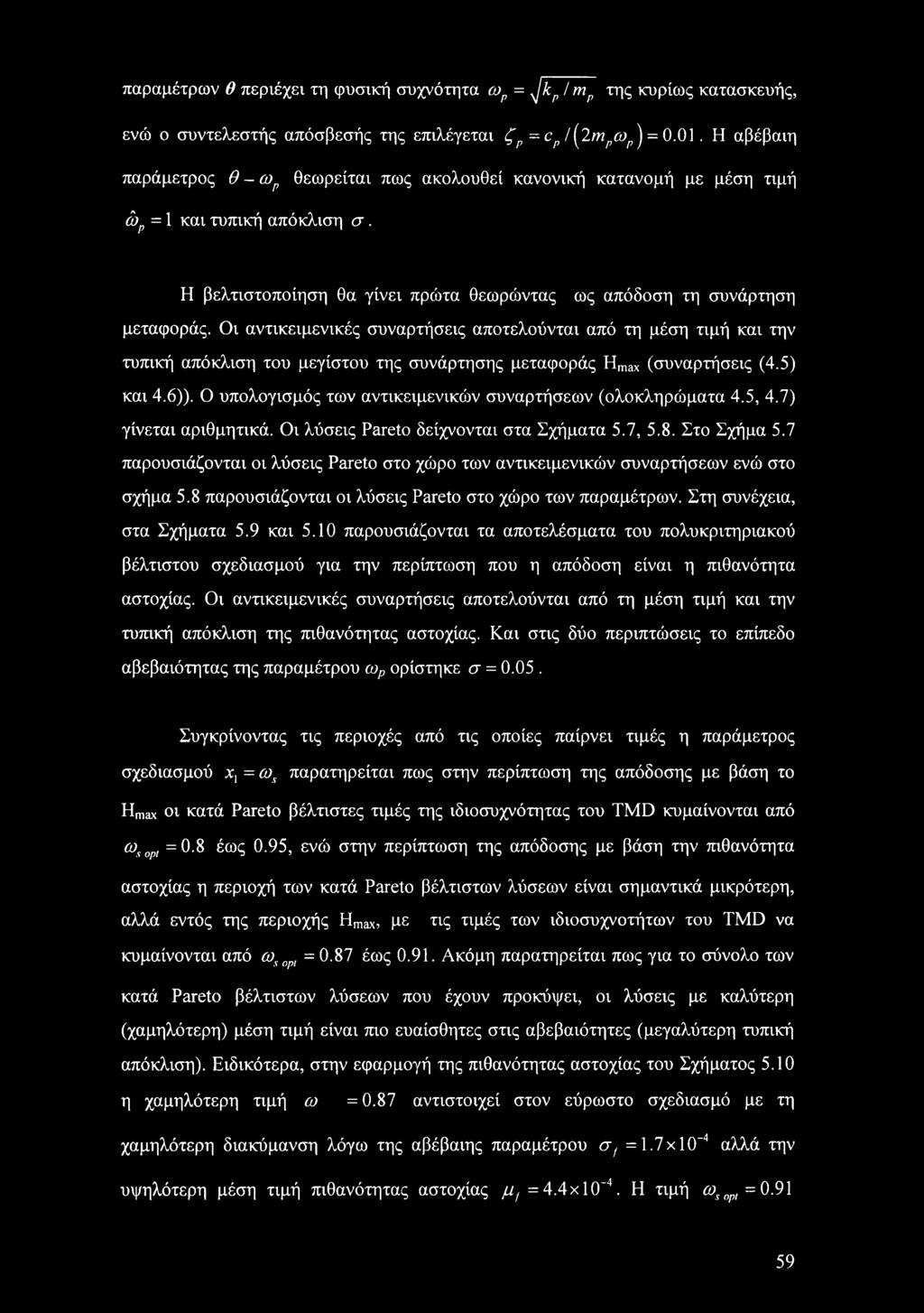 Οι αντικειμενικές συναρτήσεις αποτελούνται από τη μέση τιμή και την τυπική απόκλιση του μεγίστου της συνάρτησης μεταφοράς Hmax (συναρτήσεις (4.5) και 4.6)).