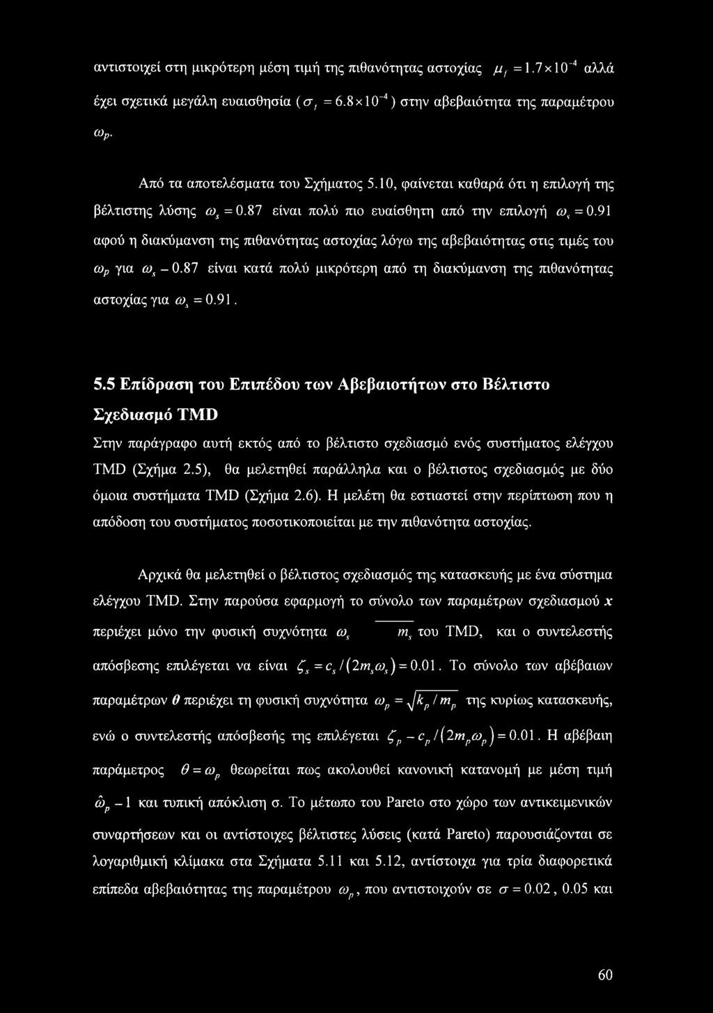 91 αφού η διακύμανση της πιθανότητας αστοχίας λόγω της αβεβαιότητας στις τιμές του ωρ για ωχ -0.87 είναι κατά πολύ μικρότερη από τη διακύμανση της πιθανότητας αστοχίας για ωλ = 0.91. 5.