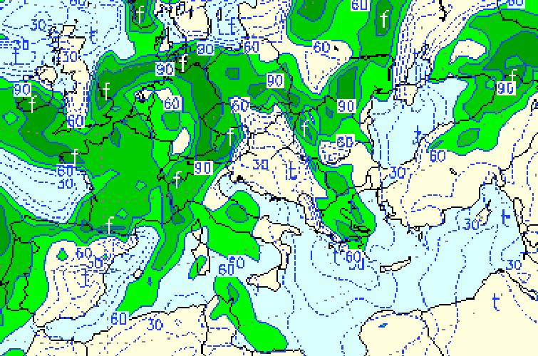 α) β) Εικόνα 56: α) Πίεση στην επιφάνεια της θάλασσας (λευκές γραµµές) και κατακόρυφες ταχύτητες στα 700 mb (w=dp/dt) στις 10 Μαΐου 2009 στις 12:00 UTC στις 9 Ιουνίου 2009 στις 12:00 UTC.
