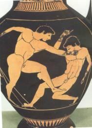 2. Η πυγμαχία: ένα σκληρό αλλά αγαπητό στην αρχαιότητα άθλημα. Οι αθλητές εδώ έδεναν ιμάντες τα χέρια του φτιάχνοντας έτσι ένα είδος γαντιού. Δεν υπήρχε ειδικός χώρος (ρινγκ) όπως σήμερα.