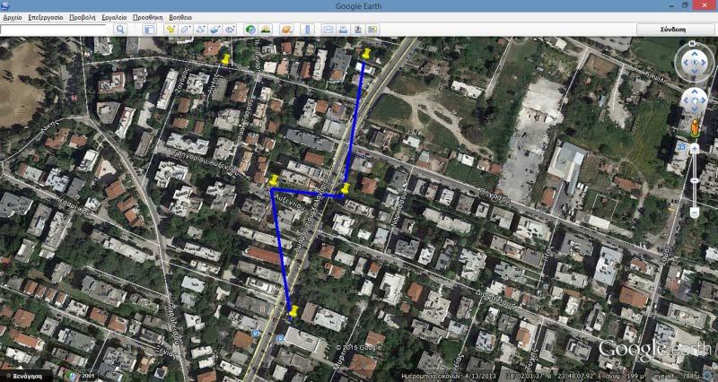 5.13 Προβολή αποθηκευμένης πορείας στο Google Earth (KML) Για να προβάλλετε μια αποθηκευμένη πορεία σε κάποιο λογισμικό προβολής (viewer) αρχείων KML θα