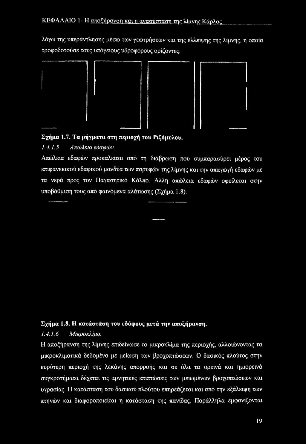 8). Σχήμα 1.8. Η κατάστάση τυ εδάφυς μετά την απξήρανση. 1.4.1.6 Μικρκλίμα, Η απξήρανση της λίμνης επιδείνωσε τ μικρκλίμα της περιχής, αλλιώνντας τα μικρκλιματικά δεδμένα με μείωση των βρχπτώσεων.