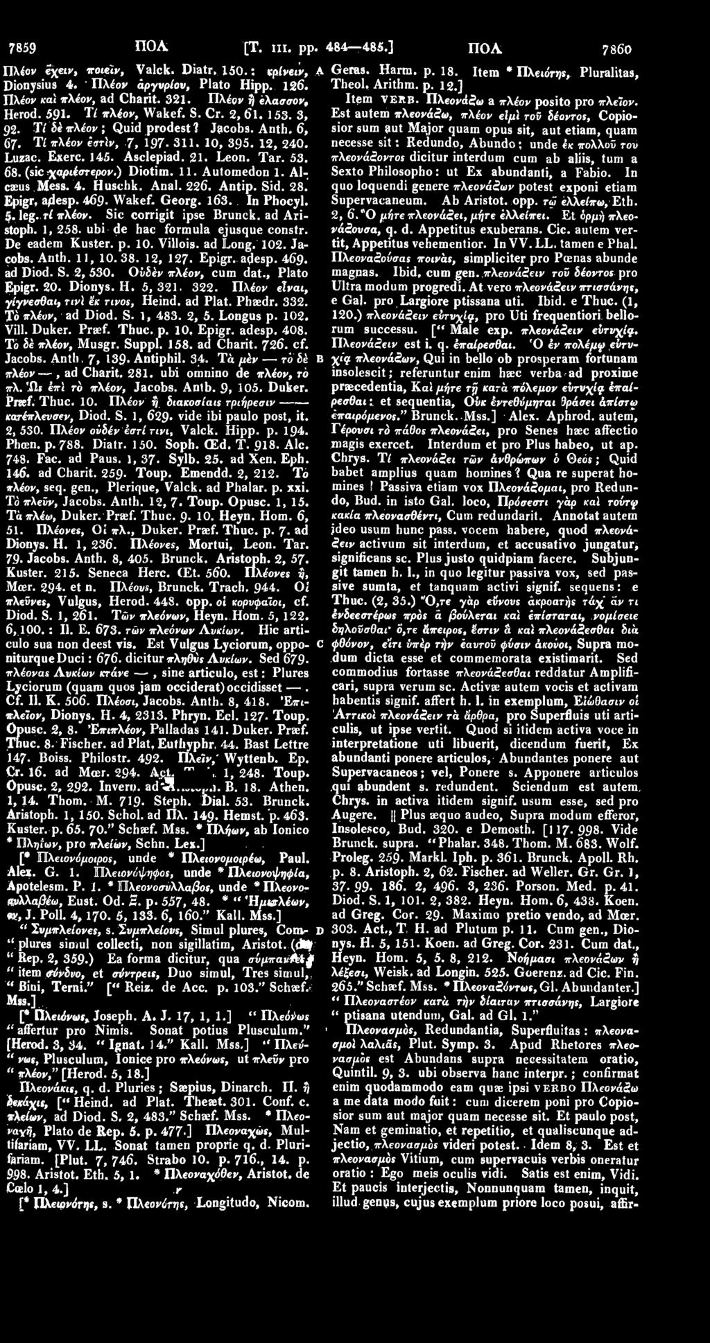 3, Est autem πλεονάζω, πλέον ε'ιμϊ τοϋ δέοντος, Copio- 92. T/ δέ πλέον; Quid prodest? Jacobs. Anth. 6, sior sum aut Major quam opus sit, aut etiam, quam 67. Τί πλέον εστίν, 7, 197. 311. 10, 395.