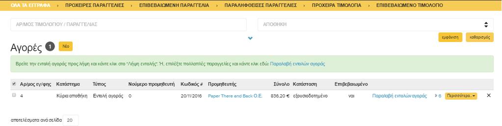 Παραλαβή Εντολών Αγοράς Εμφάνιση όλων των εντολών