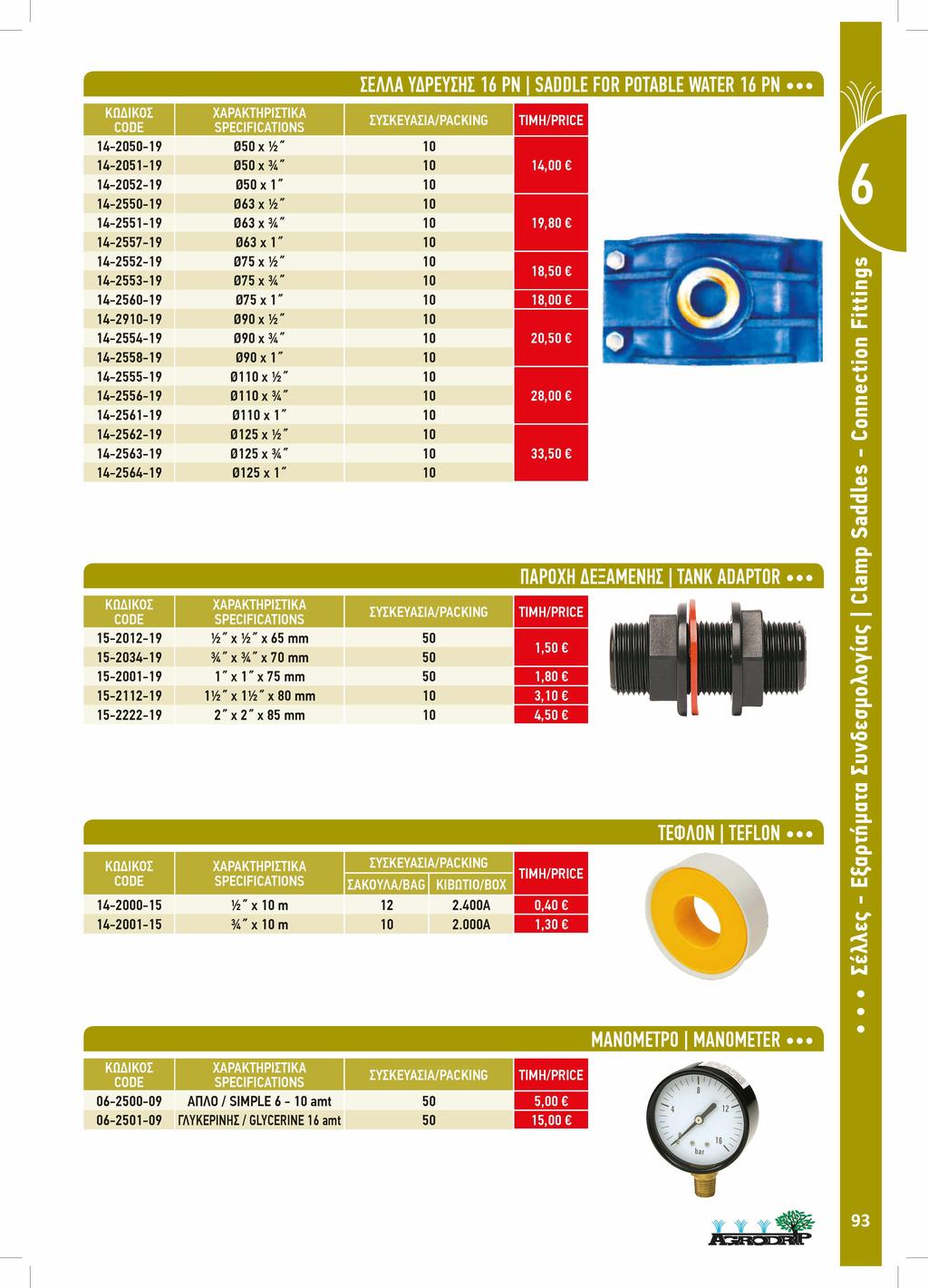 ΣΕΛΛΑ ΥΔΡΕΥΣΗΣ 16 PN SADDLE FOR POTABLE WATER 16 PN 14-050-19 050 / " 10 14-051-19 050 % " 10 14,00 14-05-19 050 1" 10 14-550-19 063 / " 10 14-551-19 063 % " 10 19,80 14-557-19 063 1" 10 14-55-19 075