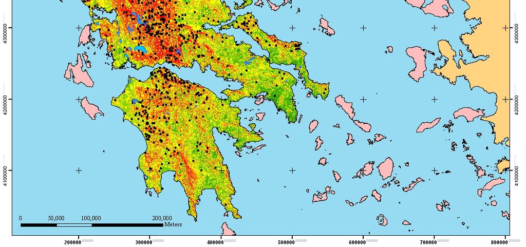 χαρτών από Μ. Φερεντίνου Προβολικό σύστημα Ε.Γ.Σ.Α. 87 Εγκάρσια Μερκατορική Προβολή Κλίμακα 1:2.500.