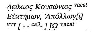 Κριτικές σημειώσεις : Ω και Σ ανοιχτά, Α με σπασμένη την οριζόντια κεραία. στ. 3 : Η Καραμήτρου Μεντεσίδη υποθέτει την αναγραφή λατρευτικού επιθέτου του Απόλλωνα (Νομίῳ;).