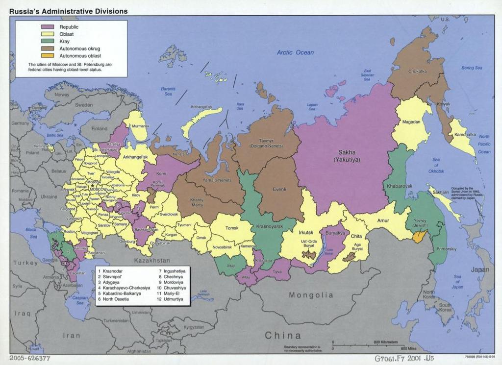 Πολιτικός χάρτης της Ρωσίας, 2005 Πηγή: Russia s Administrative