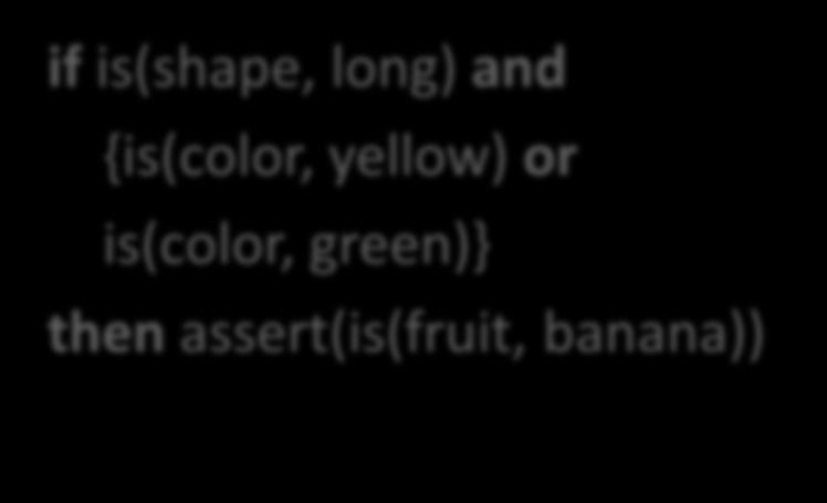 yellow) then assert(is(fruit, banana)) if is(shape, long) and is(color, green) then assert(is(fruit,