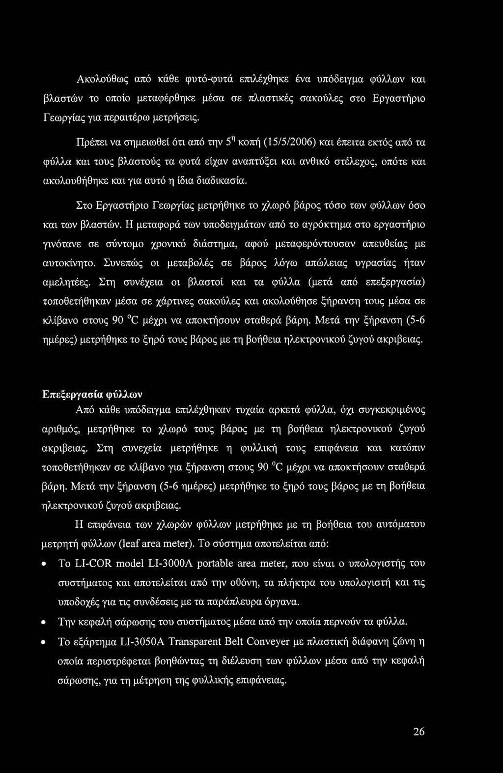 Στο Εργαστήριο Γεωργίας μετρήθηκε το χλωρό βάρος τόσο των φύλλων όσο και των βλαστών.