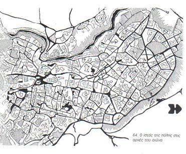 χάρτης ευρύτερης περιοχής Από τον χάρτη αυτό διακρίνονται με σαφήνεια οι διαφορετικές λειτουργίες της πόλης καθώς και ο αστικός ιστός (Πχ.