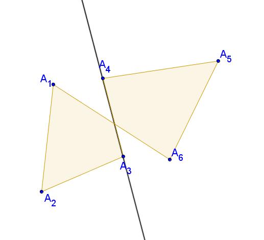 Ενώ στο μη κυρτό εξάγωνο υπάρχει μία τουλάχιστον ευθεία που διέρχεται από τις κορυφές.