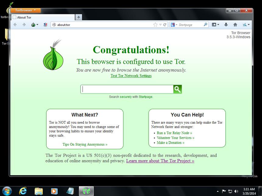 Μόλις το Tor είναι έτοιµο, το Tor Browser αυτόµατα θα ανοίξει. Όσες ιστοσελίδες επισκέφθηκε πλέον µέσω του Tor Browser θα αποσταλούν µέσω Tor.