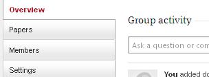 Διαχείριση ομάδας Στο περιβάλλον μιας ομάδας υπάρχουν επιλογές μέσω των οποίων μπορείτε να ενημερώνεστε για το περιεχόμενο και την δραστηριότητα της ομάδας ( Overview ), τα έγγραφα που έχουν φορτωθεί