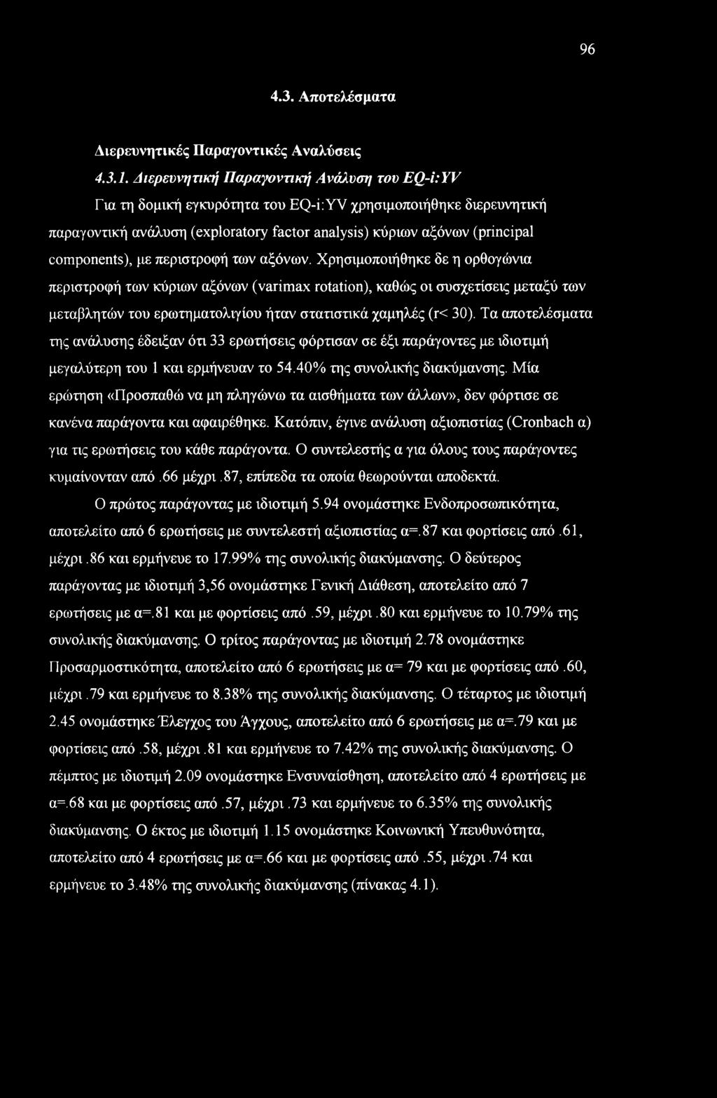 96 4.3. Αποτελέσματα Διερευνητικές Παραγοντικές Αναλύσεις 4.3.1.