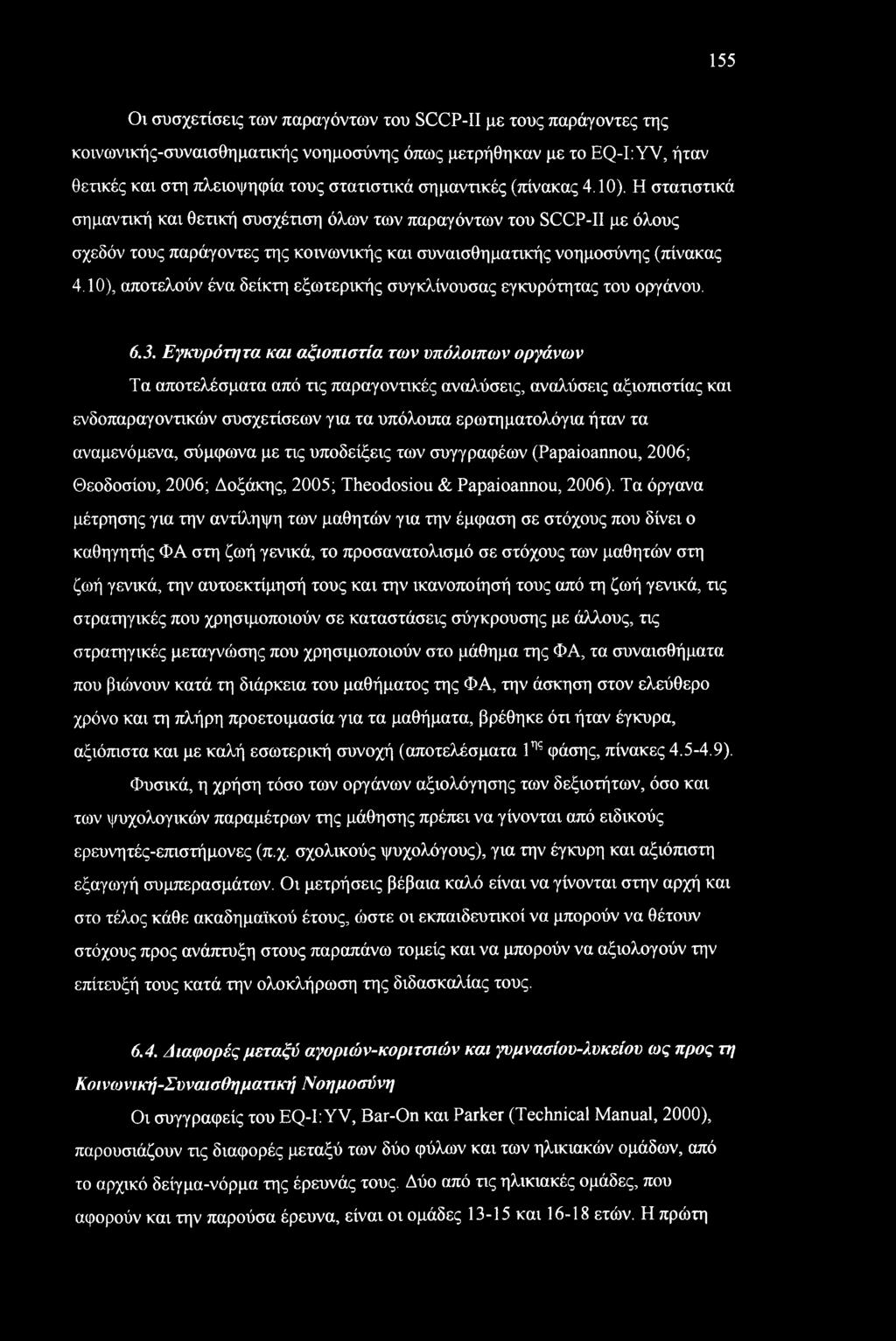 10), αποτελούν ένα δείκτη εξωτερικής συγκλίνουσας εγκυρότητας του οργάνου. 6.3.