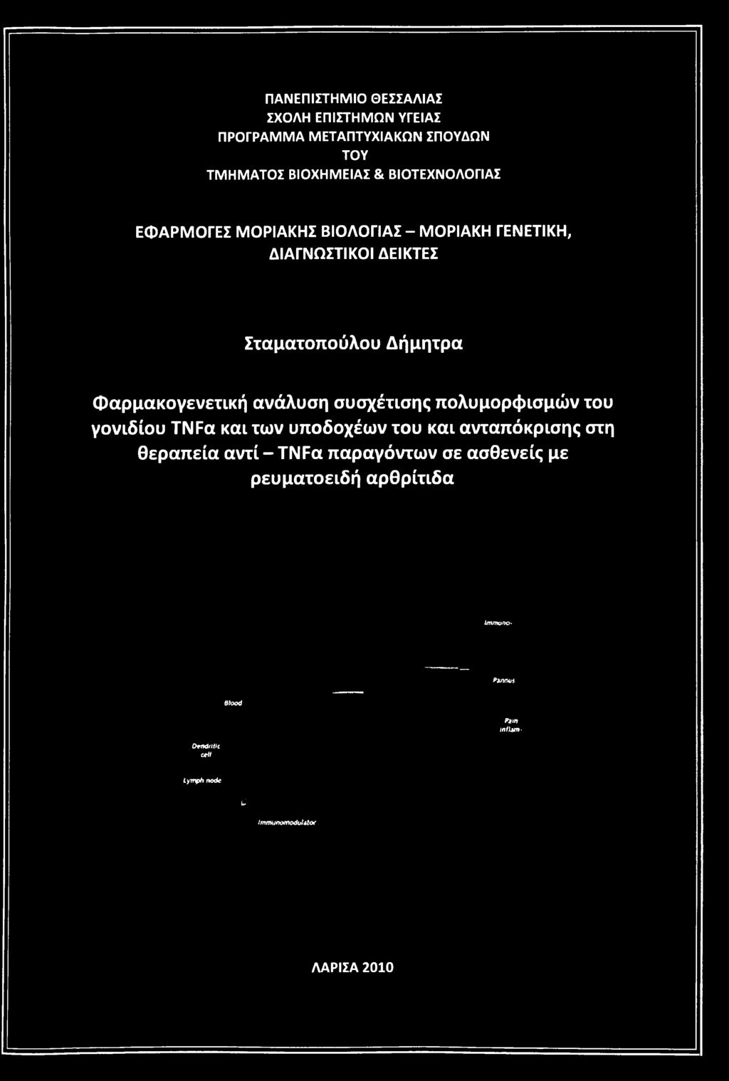 συσχέτισης πολυμορφισμών του γονιδίου TNFa και των υποδοχέων του και ανταπόκρισης στη θεραπεία αντί - TNFa παραγόντων