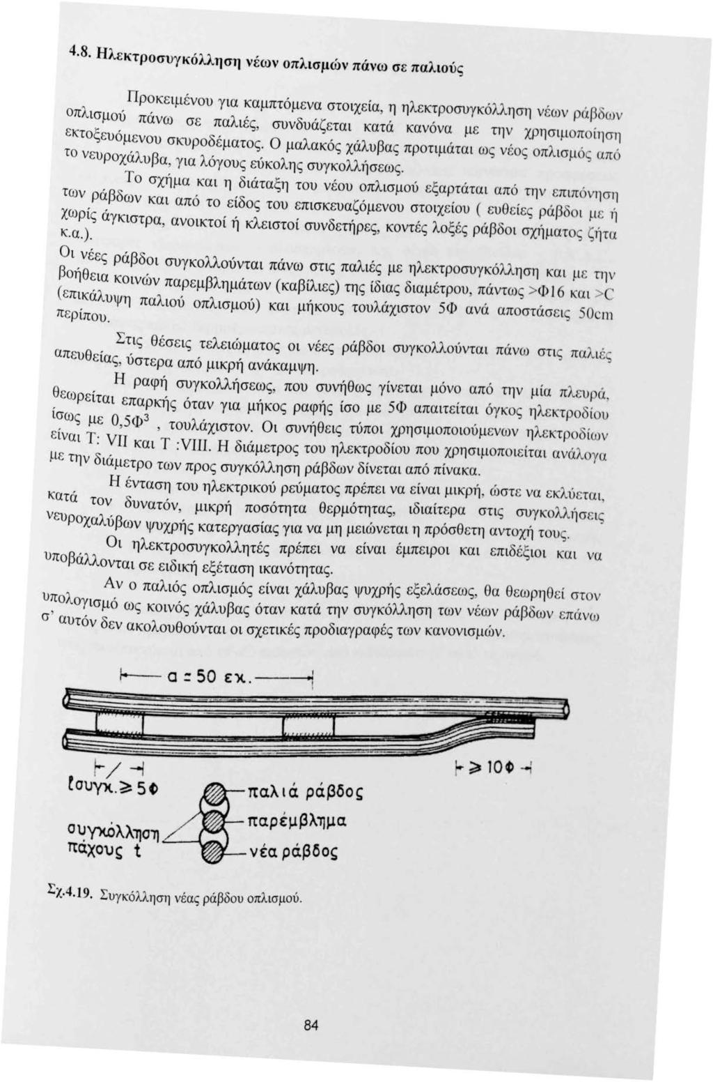 4.8. Ηλεκτροσυγκόλληση νέων οπλισμών πάνω σε παλιούς Προκειμένου για καμπτόμενα στοιχεία, η ηλεκτροσυγκόλληση νέων ράβ ων οπλισμού πάνω σε παλιές συνδυάζεται κατά κανόνα με την χρησιμοπ ίηση