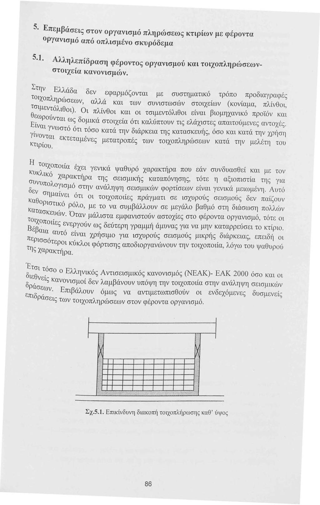 S. Επεμβάσεις στον οργανισμό πληρώσεως κτιρίων με φέροντα οργανισμό από οπλισμένο σκυρόδεμα s.1. Αλληλεπίδραση φέροντος οργανισμού και τοιχοπληρώσεωνστοιχεία κανονισμών.