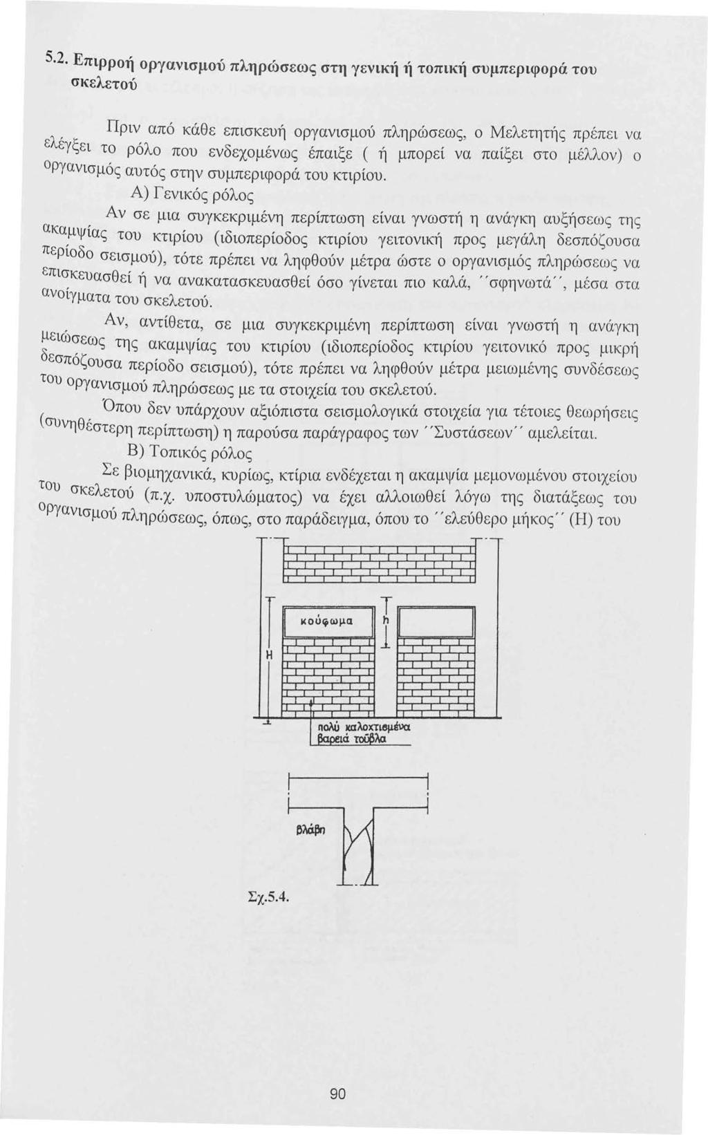 5.2. Επιρροή οργανισμού πληρώσεως στη γενική ή τοπική συμπεριφορά του σκελετού Πριν από κάθε επισκευή οργανισμού πληρώσ εως, ο Μελετητής πρ έπει να ελέγξει το ρόλο που ενδεχομένως έπαιξε ( ή μπορεί