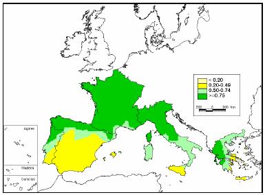 είκτης ξηρότητας της UNESCO στις Μεσογειακές χώρες.