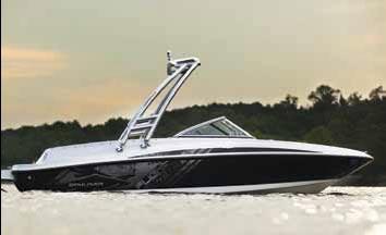 curves particularly wellsuited for boats with longer windshields. (Shown with optional Cargo Rack Bimini.
