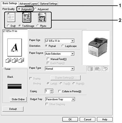 2. Κάντε κλικ στο Automatic και, στη συνέχεια, επιλέξτε την ποιότητα εκτύπωσης που θέλετε. 3. Κάντε κλικ στο OK.