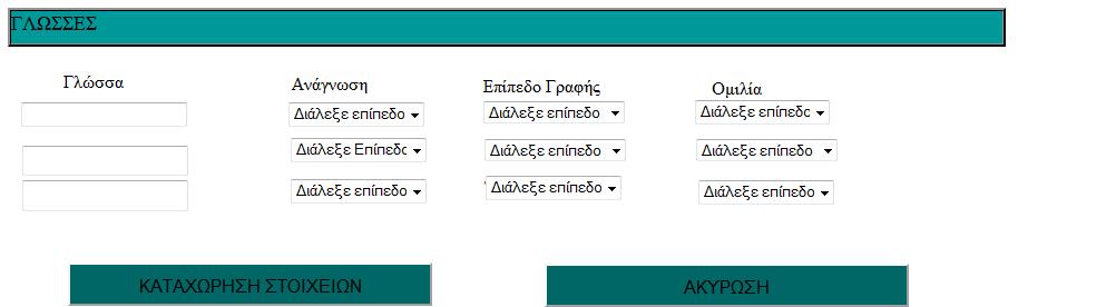 Εδώ ο υποψήφιος καταχωρεί τυχόν πτυχία που έχει και άλλα προσόντα.