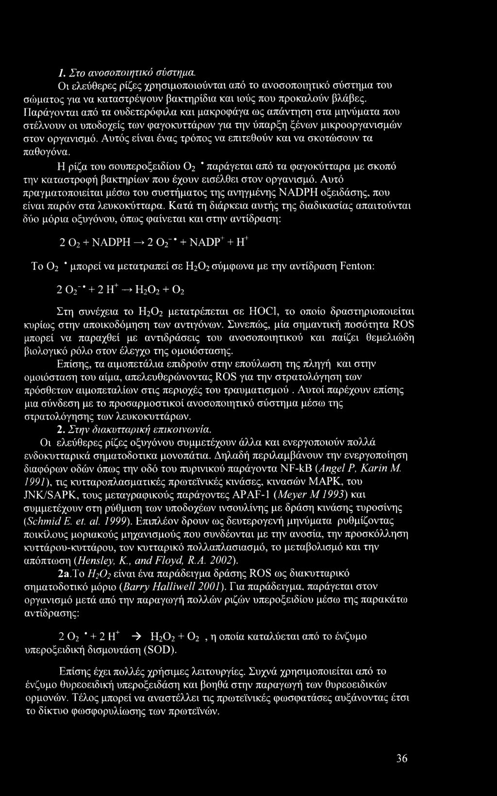 Αυτός είναι ένας τρόπος να επιτεθούν και να σκοτώσουν τα παθογόνα. Η ρίζα του σουπεροξειδίου Ο2 ' παράγεται από τα φαγοκύτταρα με σκοπό την καταστροφή βακτηρίων που έχουν εισέλθει στον οργανισμό.