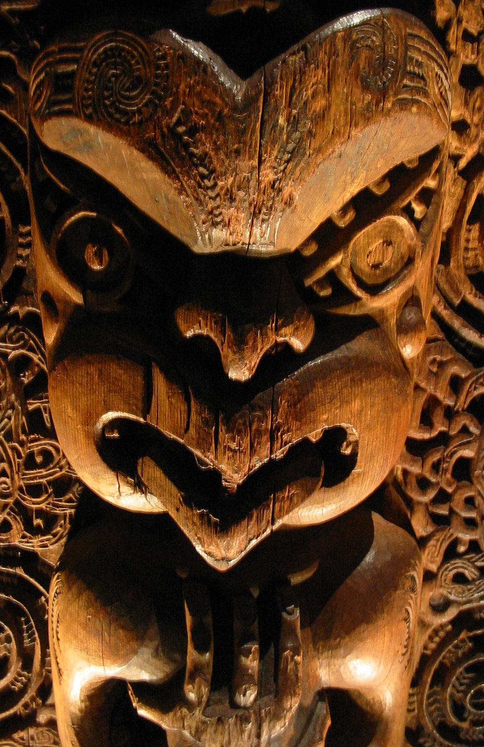 Picture 1: Detail from a tāhūhū (ridgepole of a house), Māori, Ngā1 Warahoe