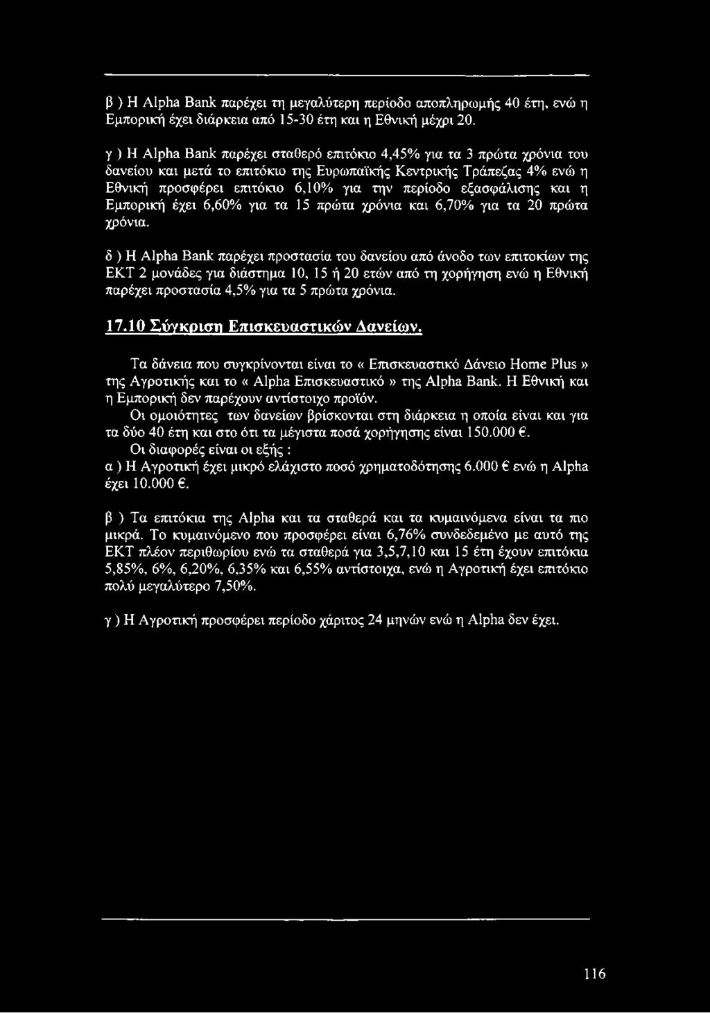εξασφάλισης και η Εμπορική έχει 6,60% για τα 15 πρώτα χρόνια και 6,70% για τα 20 πρώτα χρόνια.