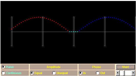 (εικόνα 6.4). Οι φοιτητές μεταβάλλουν παραμέτρους ώστε τελικά να διαπιστώσουν τον τρόπο με τον οποίο συμβάλλουν κύματα διαφορετικών χαρακτηριστικών. εικόνα 6.