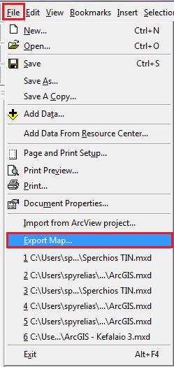 Για να εξάγουμε το χάρτη που έχουμε ετοιμάσει, επιλέγουμε File