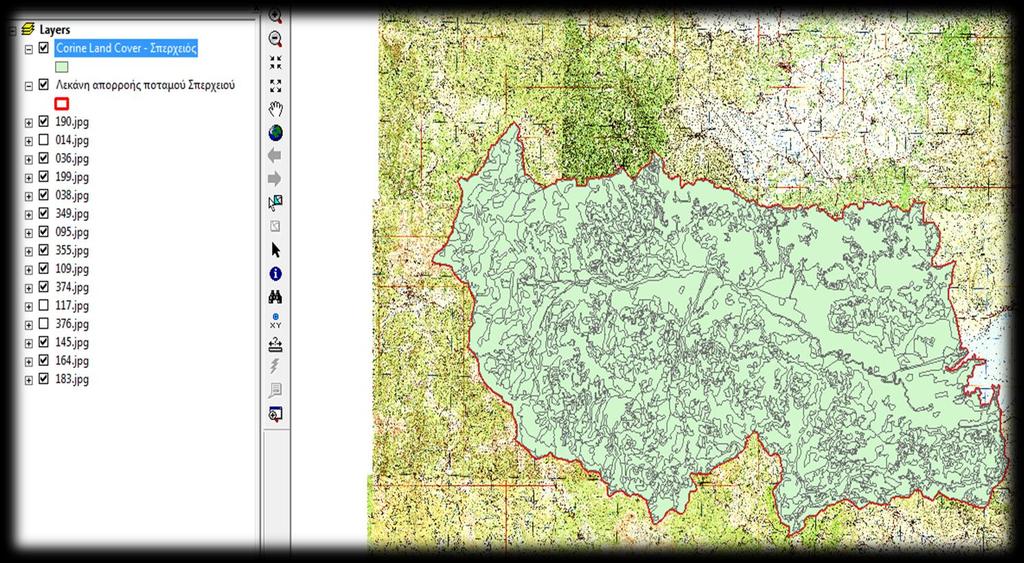 Ξεκινώντας, εισάγουμε στο ArcMap το shapefile με το Corine Land Cover ή αλλιώς το πολύγωνο των χρήσεων γης, το οποίο έχουμε κάνει Clip