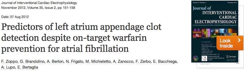 In 10/430 (2.3 %), an LA thrombus was found despite therapeutic OAC (mean INR 2.6 ± 0.6; range, 2.0 3.