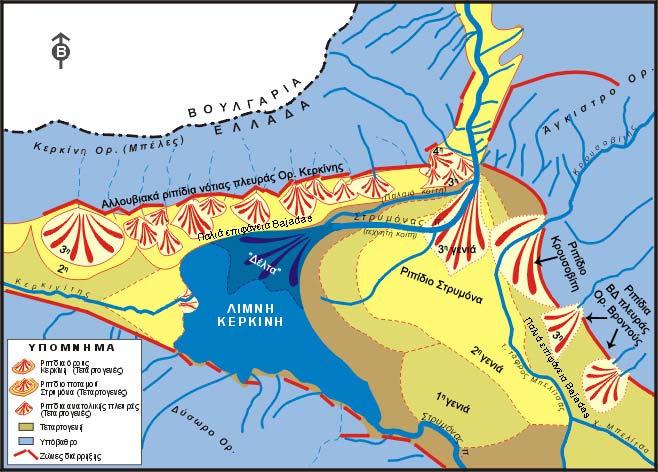 115 Οι νεώτερες επιφάνειες τους στη Ν/Ν, πλευρά της τ/φ, σχηµατίζονται κατά ζώνες σε υψόµετρα : 200m 100m και 100m 20m.