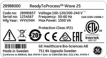 2 Οδηγίες σχετικά με την ασφάλεια 2.2 Ετικέτες 2.2.1 Ετικέτες οργάνου 2.2.1 Ετικέτες οργάνου Ετικέτα του ReadyToProcess WAVE 25 rocker Η παρακάτω εικόνα παρουσιάζει ένα παράδειγμα της ετικέτας που