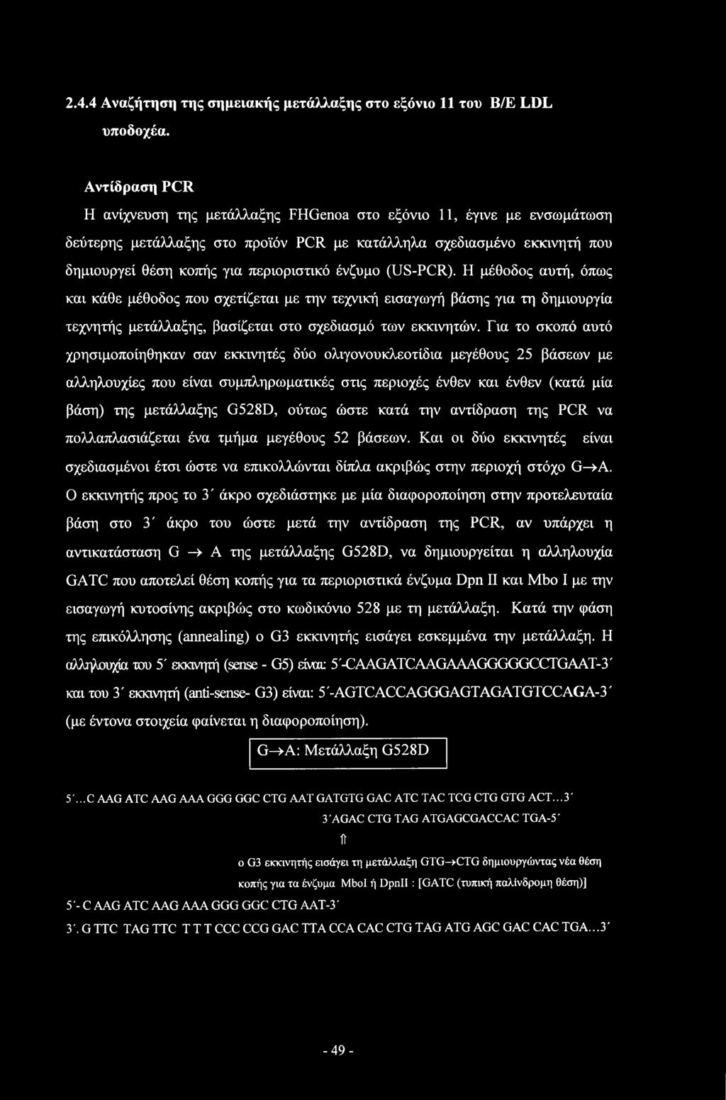 2.4.4 Αναζήτηση της σημειακής μετάλλαξης στο εξόνιο 11 του Β/Ε LDL υποδοχέα.